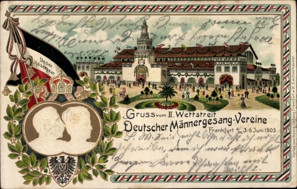 Tłoczone passe-partout lito Frankfurt nad Menem, II Konkurs Niemiecki chór męski 1903, para cesarska