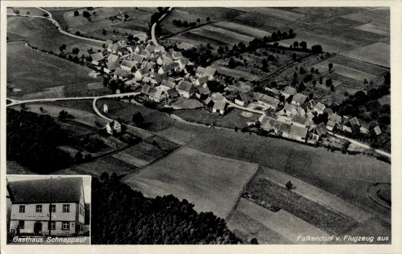 Ak Falkendorf Aurachtal Midden-Franken, luchtfoto, Gasthaus Schnappauf
