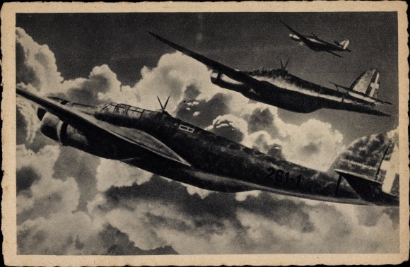 Postcard Italian military aircraft in the air, Alcioni