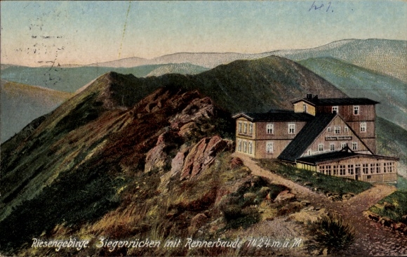 Postcard Region Königgrätz Giant Mountains Czech Republic, Ziegenberg with Rennerbaude