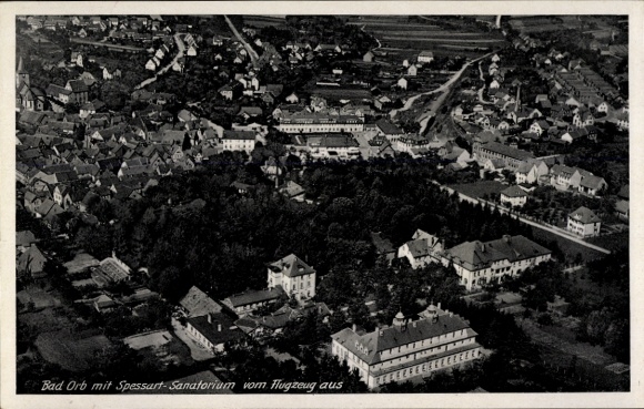 Postcard Bad Orb in Spessart Hesse, aerial photograph, sanatorium