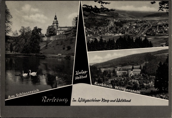PC Bad Berleburg in Westphalia, castle pond, spa clinic Wittgenstein, total view