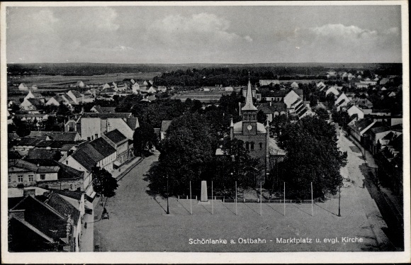 Postcard Trzcianka Schönlanke Ostbahn Poznań Posen, Market Square, Ev. Church