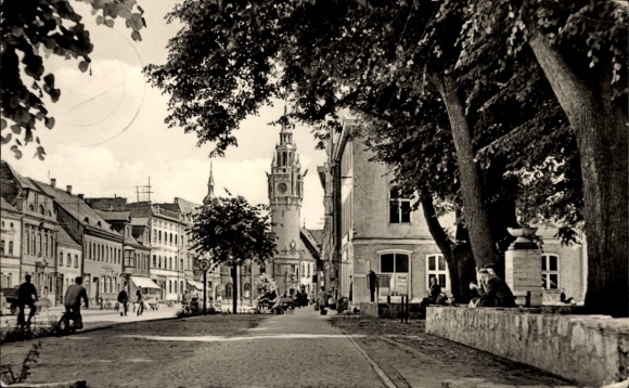 Postcard Dahme in der Mark, main street with town hall