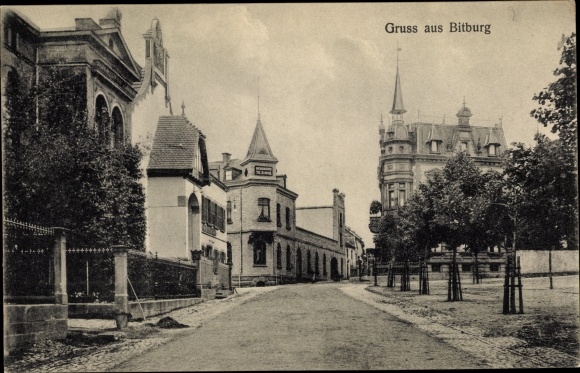 Ansichtkaart Bitburg in de Eifel, straatdeel