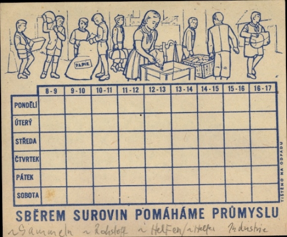 Harmonogram zbierania surowców i pomocy dla przemysłu - Czechy około 1960 roku
