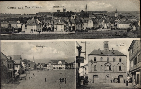 Postcard Kastellaun im Hunsrück, general view, market square, town hall