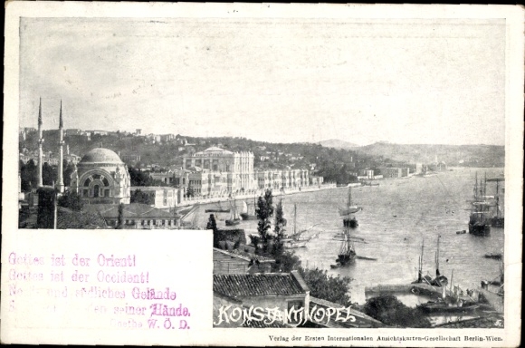 Postcard Constantinople Istanbul Türkiye, partial view of the city, coast, harbor