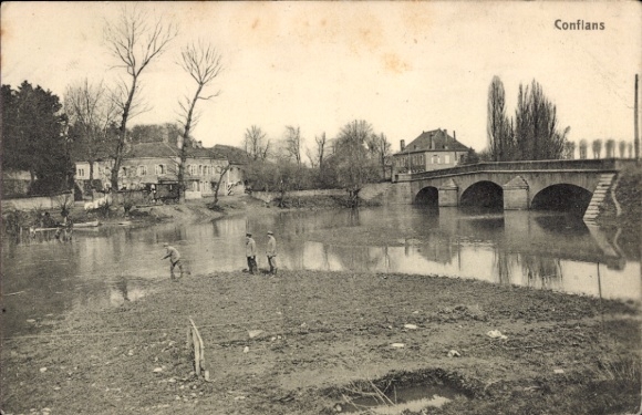 Ak Conflans sur Seine Marne, Teilansicht, Brücke, 1. WK
