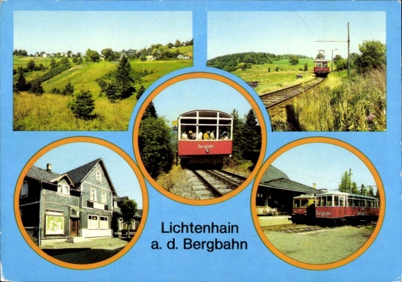 Postcard Lichtenhain at the Schwarzatal mountain railway, Thuringia, picture of the mountain railway, landscape, historic...