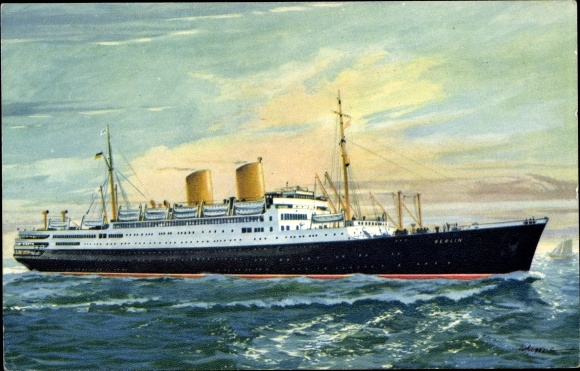 Künstler Ak Dampfer MS Berlin, Norddeutscher Lloyd Bremen, Passagierschiff