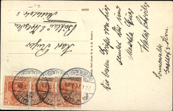 Postcard Sonnewalde in Lower Lusatia, part on Schlossstrasse with Protestant church