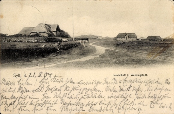Postcard Wenningstedt on Sylt, landscape, thatched roof houses
