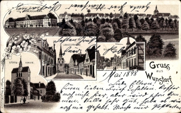 Chromo-Litho Wunstorf in Lower Saxony, Collegiate Church, Langestraße, general view
