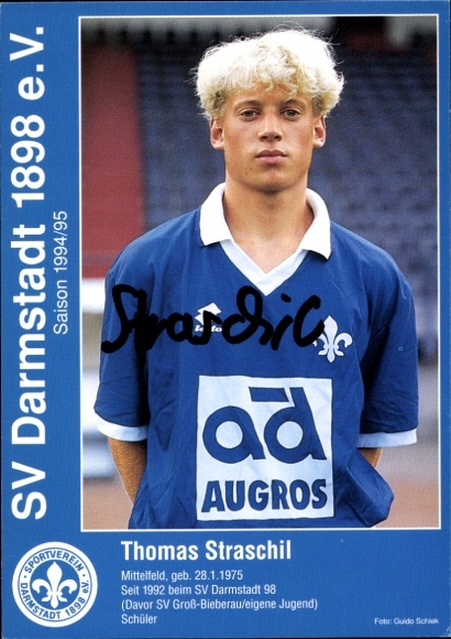 Autogrammkarte Fußballer Thomas Straschil, SV Darmstadt 98, Autogramm