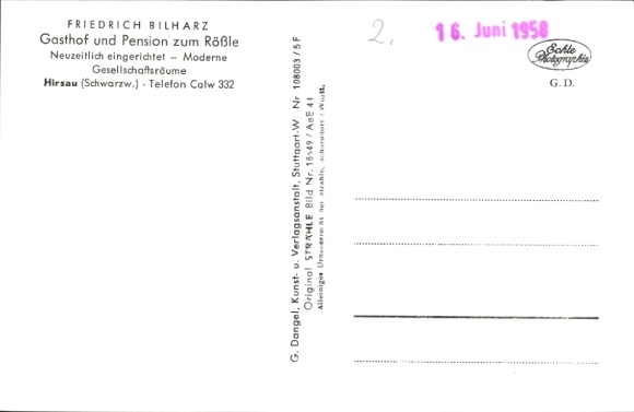 Postcard Hirsau Calw Black Forest, Inn and Pension zum Rößle