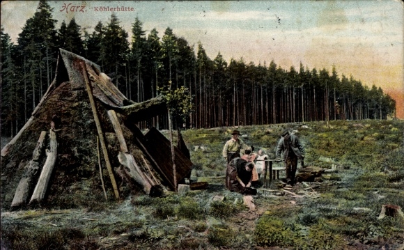 Ak Harz, Köhlerhütte, Köhler bei der Arbeit