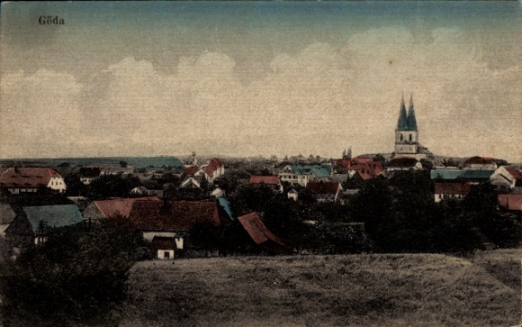 Ak Göda in Oberlausitz, stadsgezicht met huizen, kerktoren