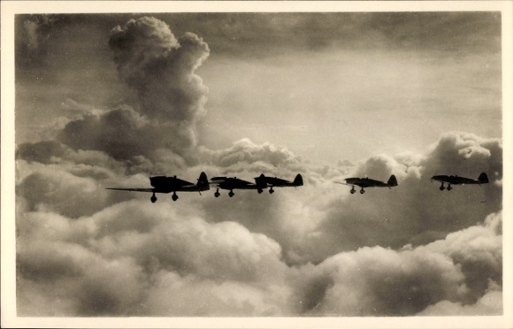 Postcard German fighter aircraft, Klemm Squadron, Luftwaffe, D-Ersi, YR Aeu, YR Aet, D Eabu