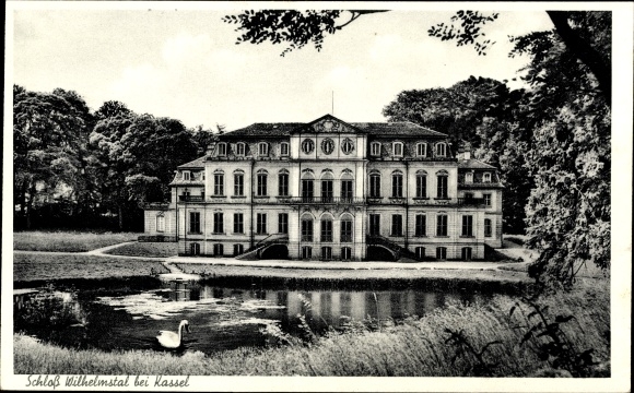 Postcard Calden, Castle Wilhelmstal, pond, owner Marie Dinges Ww.
