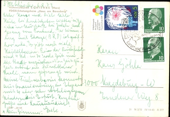 Postcard Schierke Wernigerode am Harz, FDGB convalescent home Haus am Bärenberg