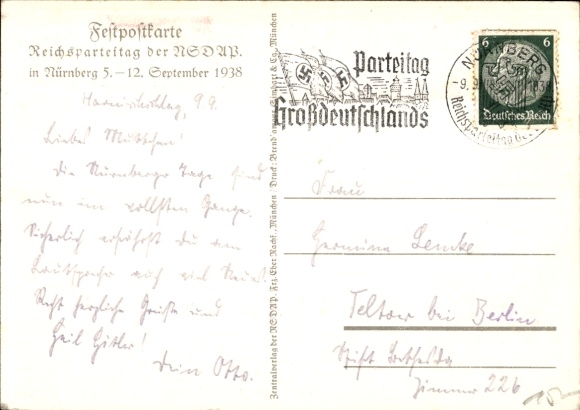 Postcard Reich Party Rally of the NSDAP Nuremberg 1938