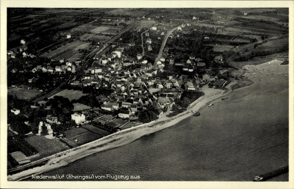 Postcard Niederwalluf Walluf am Rhein, aerial photograph