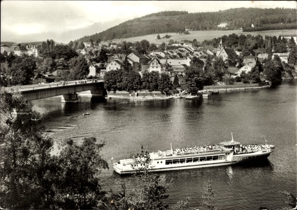 Postcard Saalburg in Thuringia, on the reservoir of the Bleiloch-Saaletalsperre