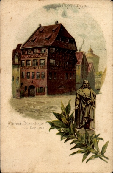 Chromo-Litho Nuremberg in Middle Franconia, Albrecht Dürer House and Monument