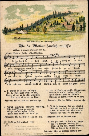 Song Postcard Günther, Anton, Wu da woods murmur hamlich, Spitzberg, Erzgebirge dialect No. 30