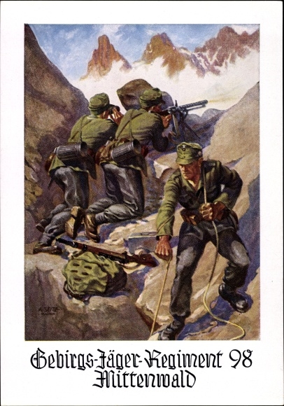 Künstler Ak Seitz, Mittenwald in Oberbayern, Gebirgsjäger Regiment 98, Wehrmacht