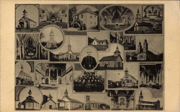 Postcard Missions des Peres des Sacres Coeurs, Hawaii, churches