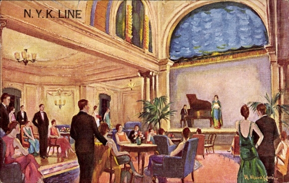 Kunstenaar Ak Dampfer, NYK Line, concertzaal, piano