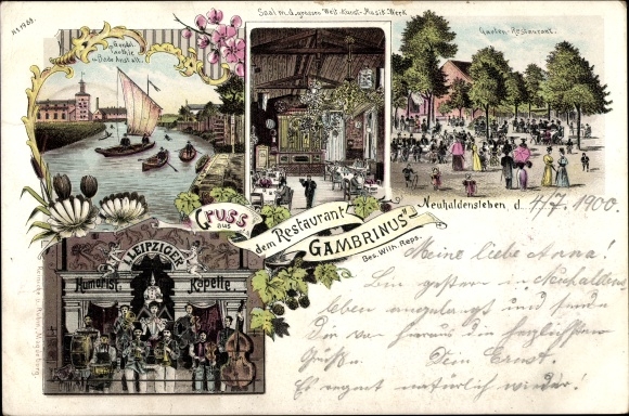 Chromo-Litho Neuhaldensleben Haldensleben Börde, Restaurant Gambrinus, Leipzig humorist chapel