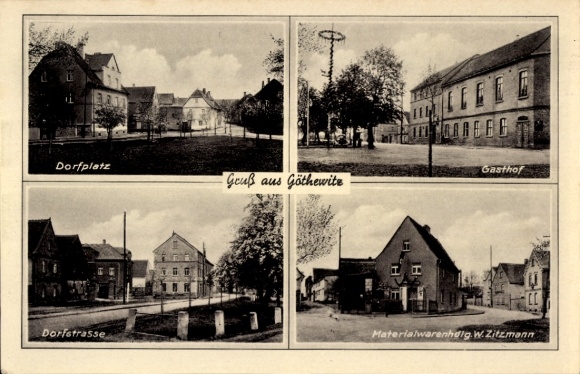 Ak Göthewitz Muschwitz Lützen im Burgenlandkreis, Dorfplatz, Gasthof, Handlung Zitzmann, Maibaum