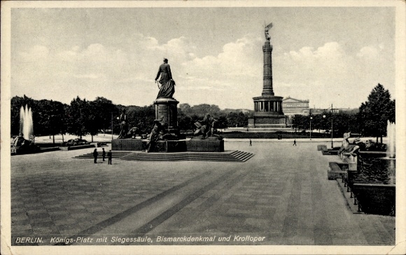 Ak Berlin Tiergarten, Platz der Republik mit Siegessäule und Bismarckdenkmal