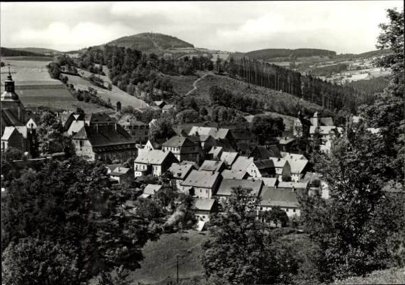 Postcard Lauenstein Altenberg in the Ore Mountains, skyline with former houses, mountainous landscape, nature...