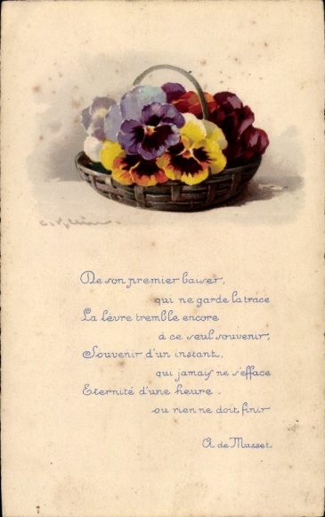 Artist Postcard Klein, C., Pansies, Basket