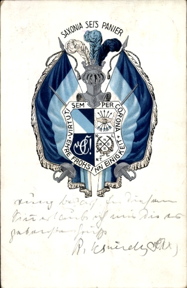 Studentika Postcard Leipzig, Corps Saxonia, coat of arms