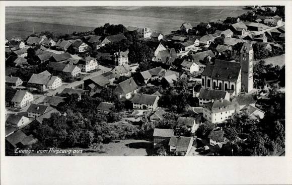 Postcard Leeder Fuchstal in Swabia, aerial photograph