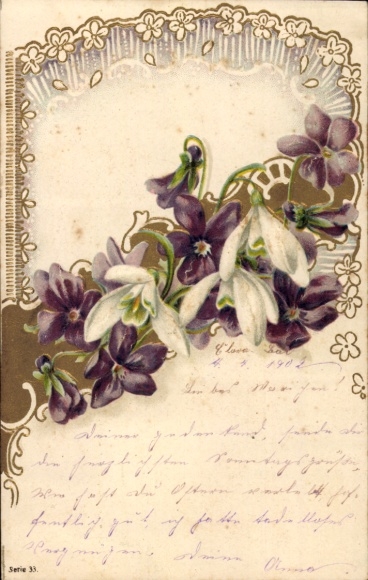 Embossed Chromo-Litho Flowers, Violets, Snowdrops