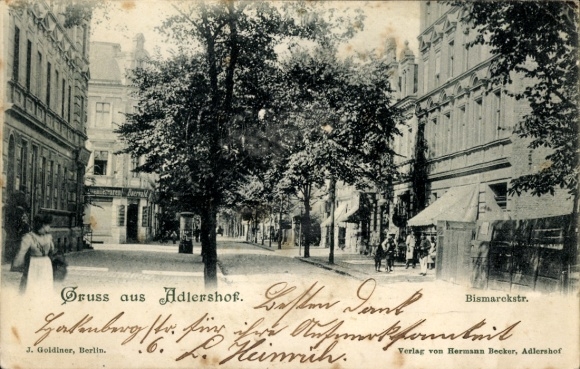 Postcard Berlin Treptow Adlershof, Greetings from Bismarckstr., Architecture, People on the Street