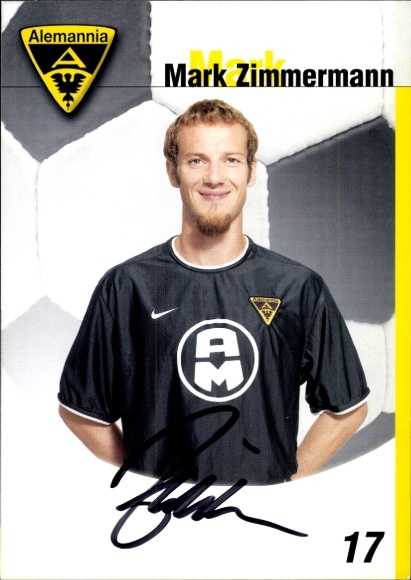Autogrammkarte Fußballer Mark Zimmermann, Alemannia Aachen, Autogramm