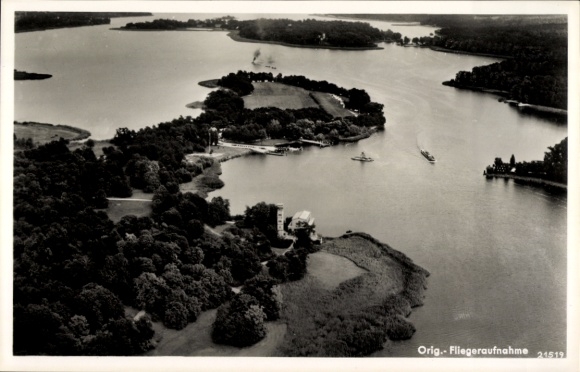 Postcard Sacrow Neu Zauche, aerial photograph of the Havel, Havel weekend church Peter and Paul