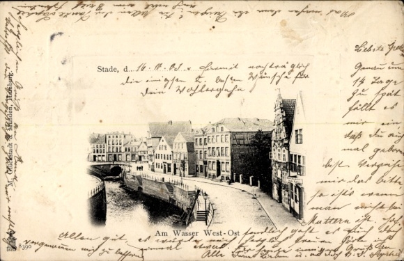 Passepartout Postcard Stade in Lower Saxony, on the water, street view