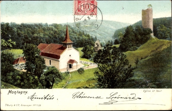 Ak Montagny en Vexin Oise, Kirche, Turm, Landschaft,  von Clémence Léonard