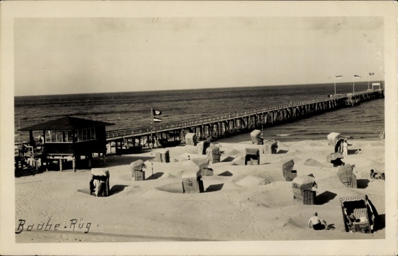 Photo Postcard Baltic Sea resort Baabe on Rügen, beach, pier
