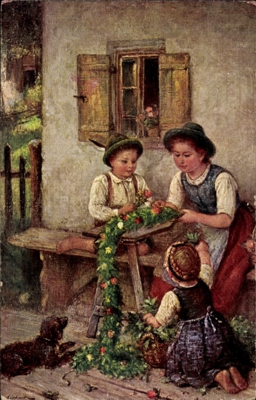 Artist Postcard Before the high feast, woman with children