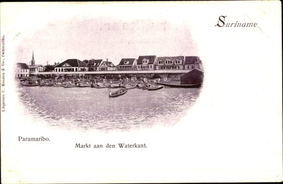 Postcard Paramaribo Suriname, Markt aan den Waterkant