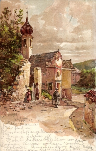 Artist Chromo-Litho Schmohl, P., Klausen Chiusa d'Isarco South Tyrol Italy, Chapel in the Eisack Valley